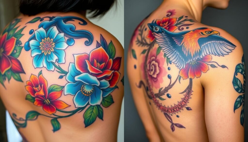 colorful shoulder tattoos