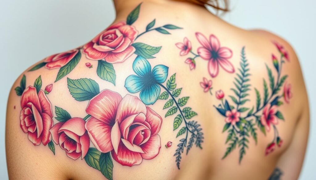 floral shoulder tattoos