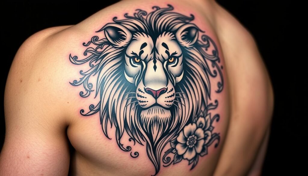 lion shoulder tattoos